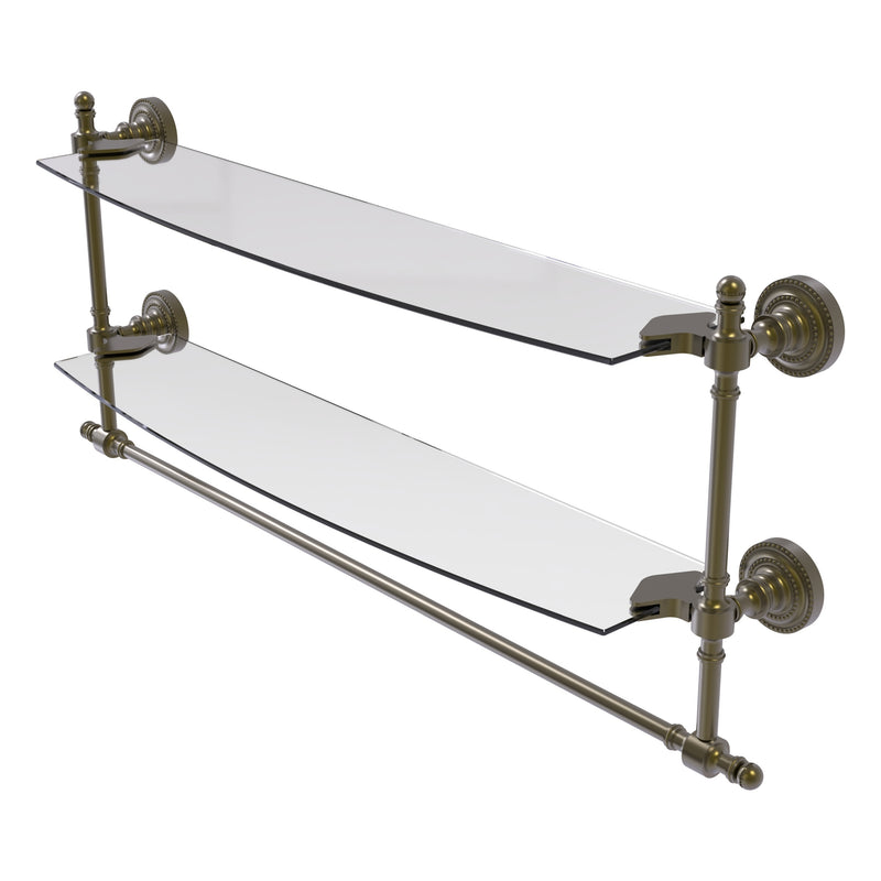 Retro Dot Collection Two Tiered Glass Shelf with Integrated Towel Bar