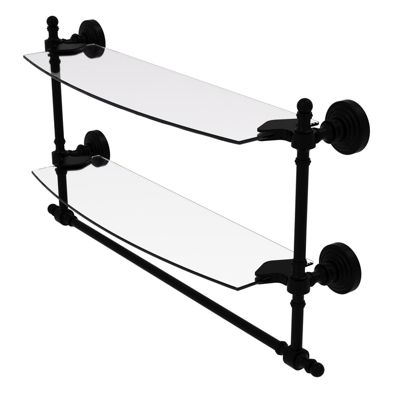 Retro Wave Collection Two Tiered Glass Shelf with Integrated Towel Bar