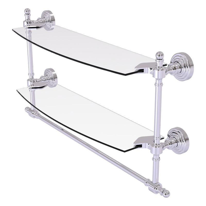 Retro Wave Collection Two Tiered Glass Shelf with Integrated Towel Bar