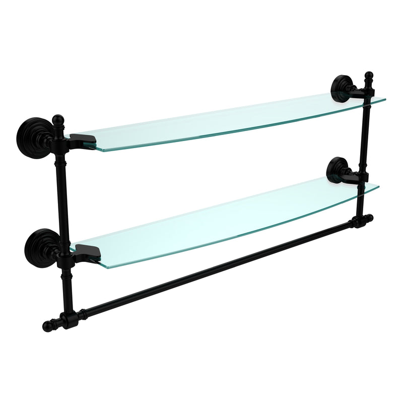 Retro Wave Collection Two Tiered Glass Shelf with Integrated Towel Bar