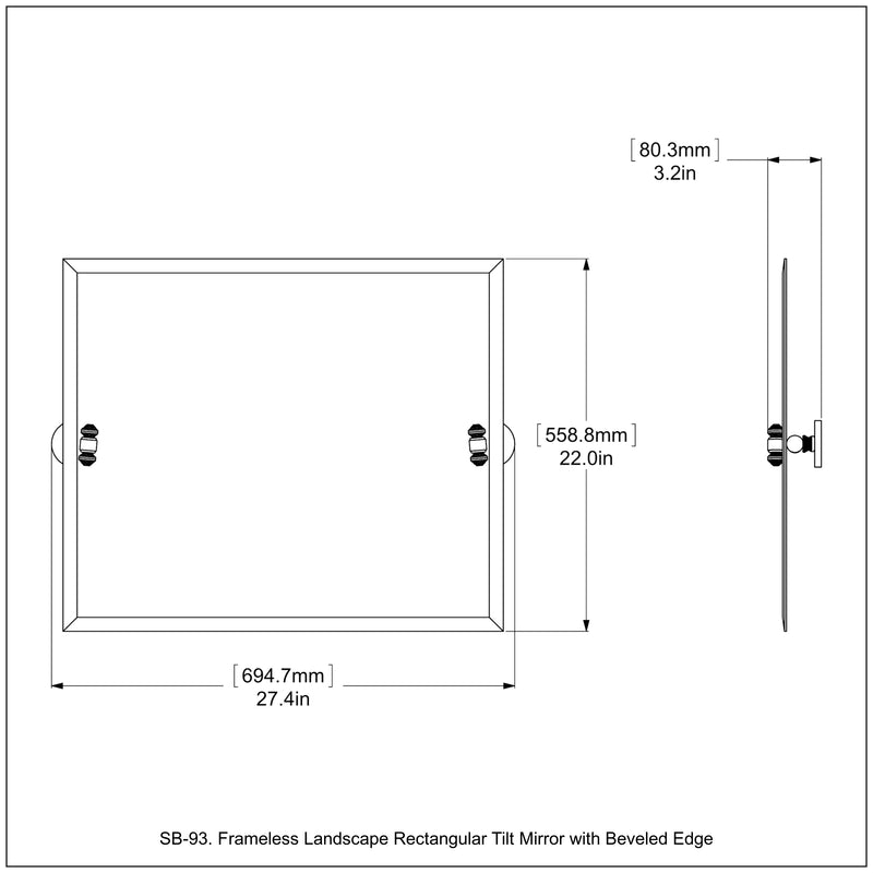 Frameless Landscape Rectangular Tilt Mirror with Beveled Edge