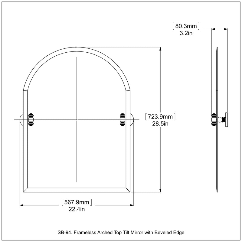 Frameless Arched Top Tilt Mirror with Beveled Edge