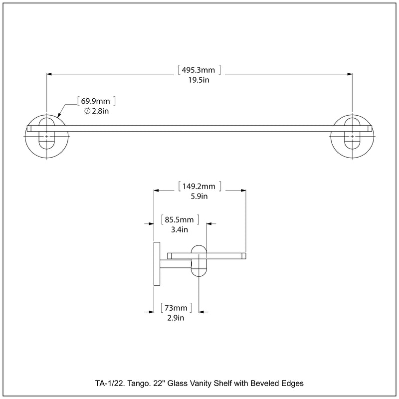 Tango Collection Glass Vanity Shelf with Beveled Edges