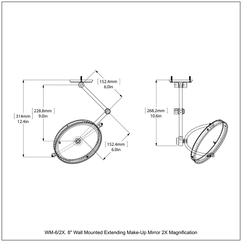 8 Inch Wall Mounted Extending Make-Up Mirror with Smooth Accents