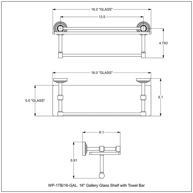 Waverly Place Collection Gallery Rail Glass Shelf with Towel Bar