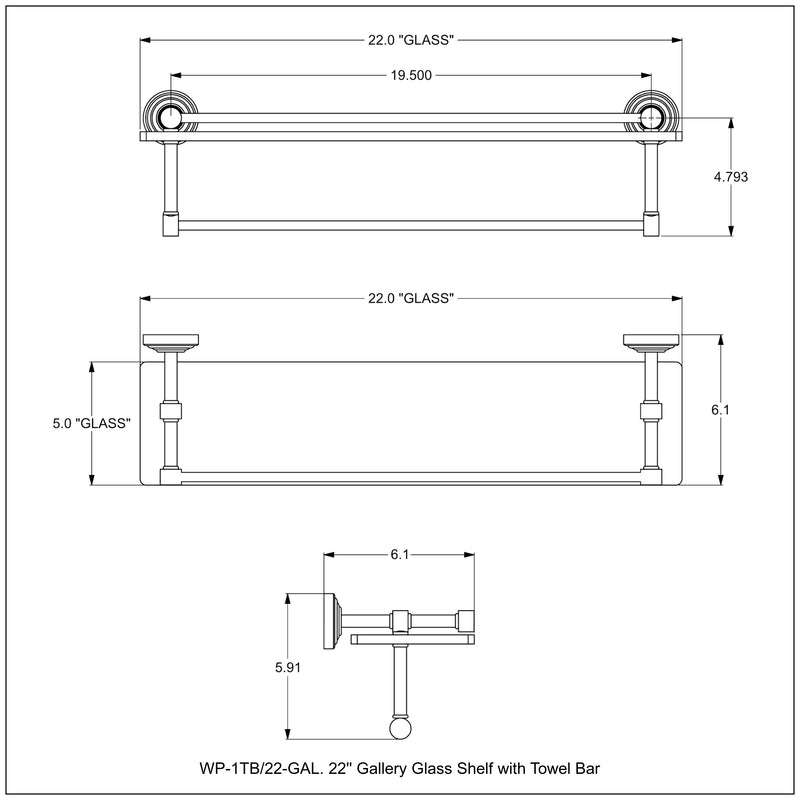 Waverly Place Collection Gallery Rail Glass Shelf with Towel Bar