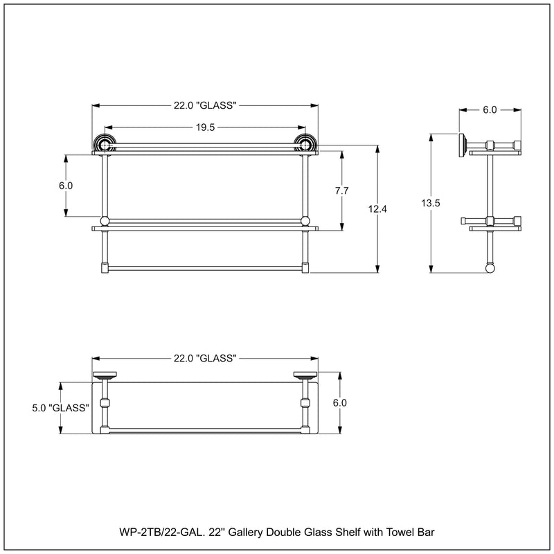 Waverly Place Collection Gallery Rail Double Glass Shelf with Towel Bar