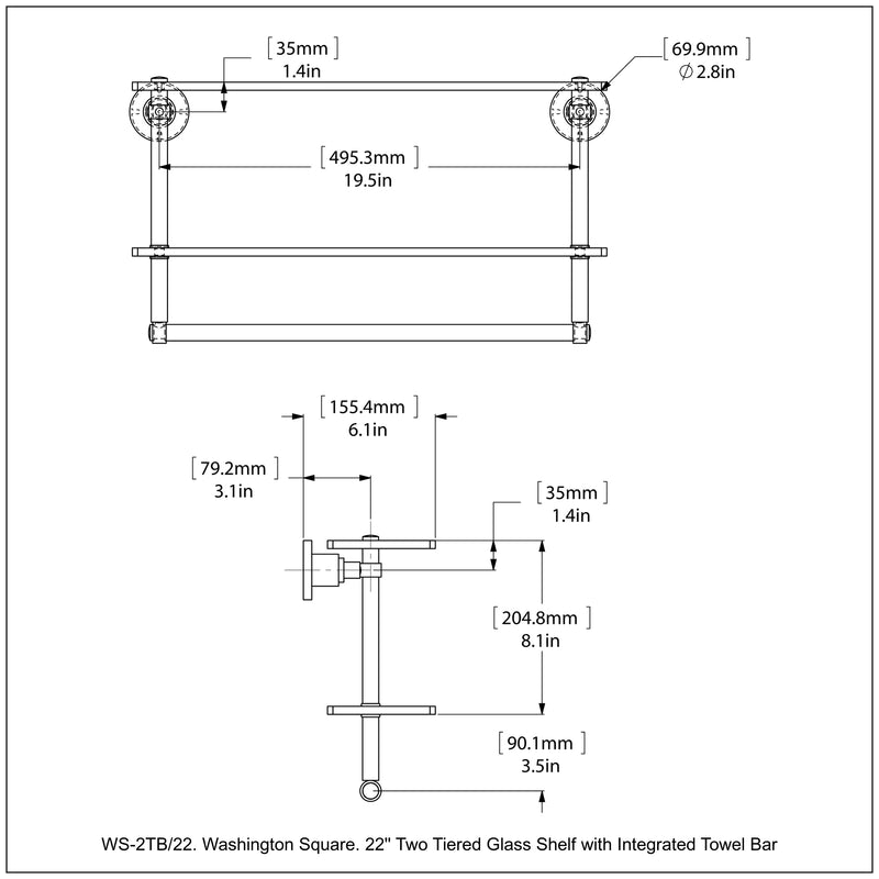 Washington Square Collection Two Tiered Glass Shelf with Integrated Towel Bar