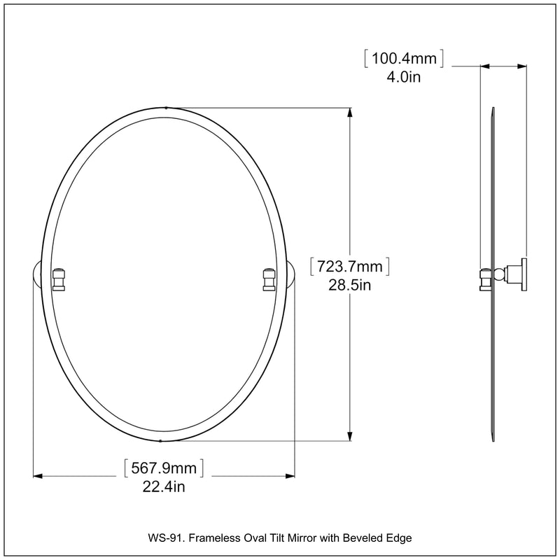 Frameless Oval Tilt Mirror with Beveled Edge